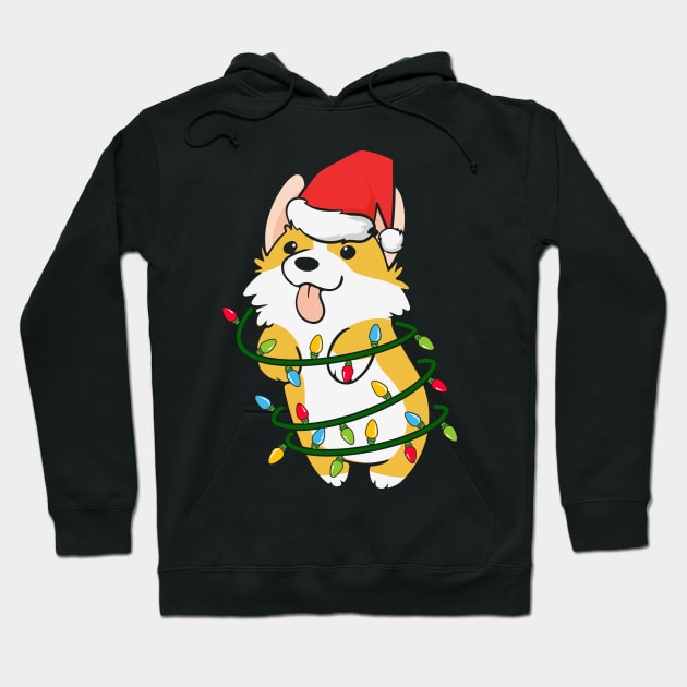 Corgi Santa Hat Christmas Tree Xmas Lights Corgmas Dog Lover Hoodie by BadDesignCo